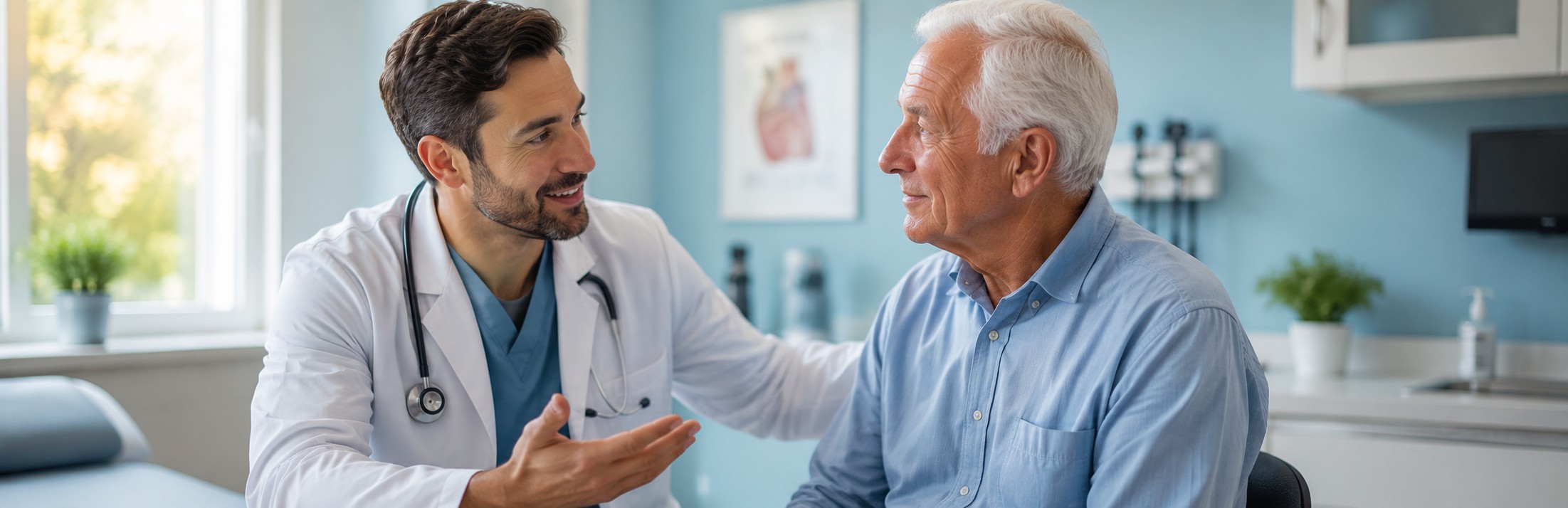 Doctor explaining Medicare options to a senior